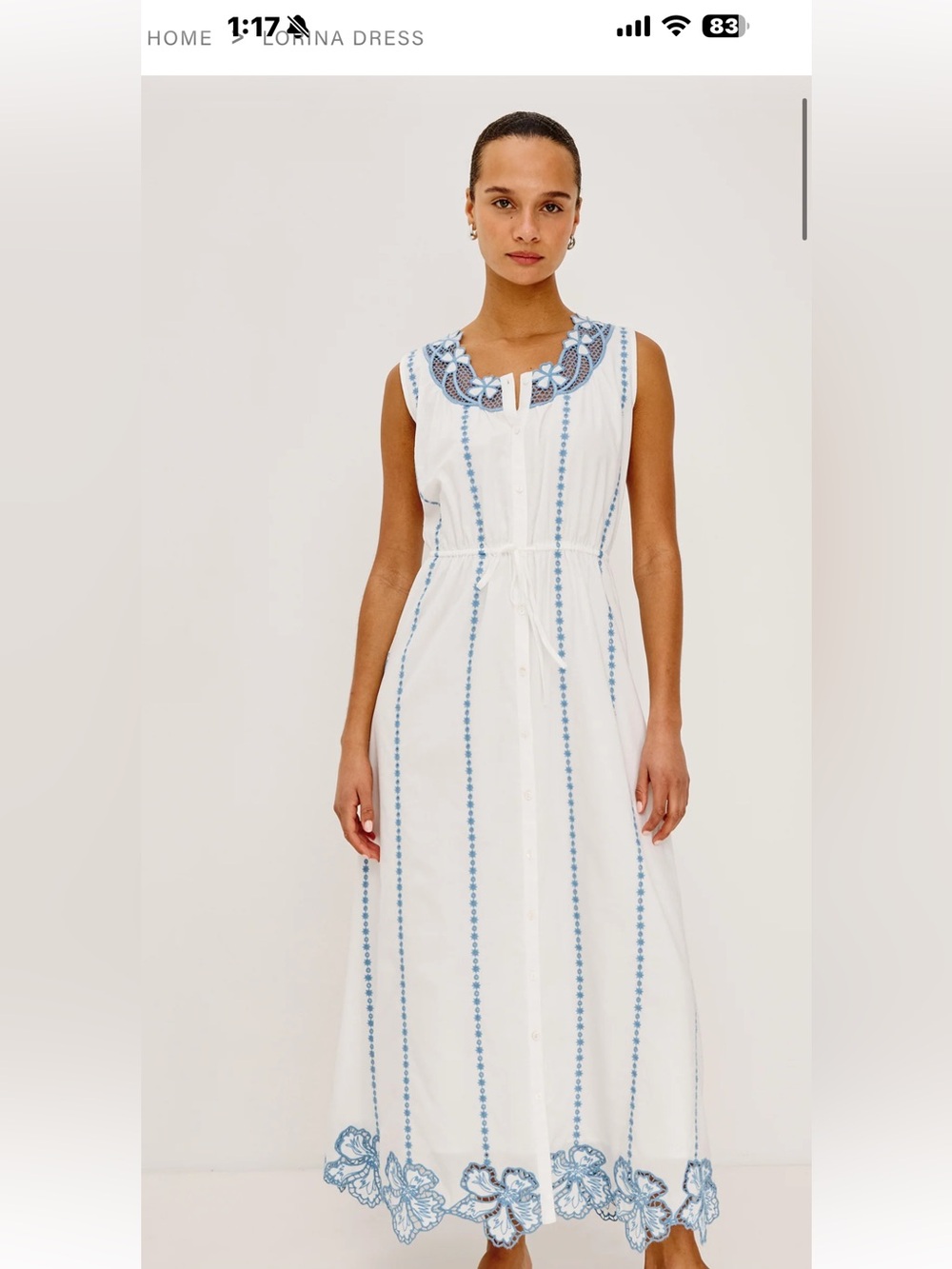 Rails White Sleeveless Midi Dress with Blue Embroidery